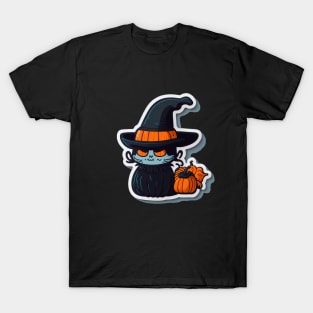 cat with witch hat on halloween T-Shirt